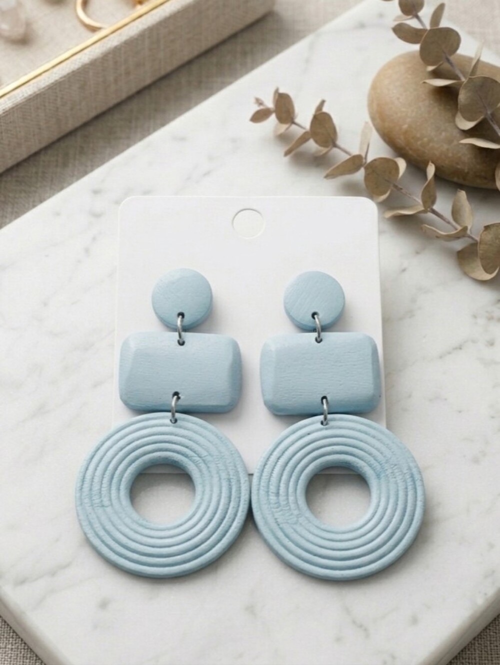 Light Blue Geometric Drop Earrings - Brand